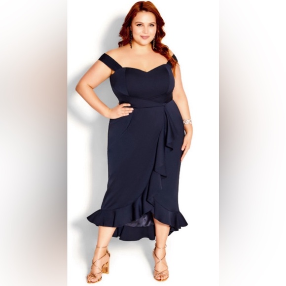 NWT City Chic Navy Hypnotize Ruffle Midi Dress size 14 - Picture 1 of 7